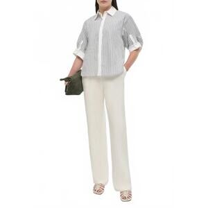 NEW SIMKHAI gemma three quarter sleeve shirt in gray strp